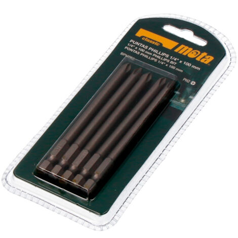 PACK 5 PUNTAS BIT PH 2x90mm 1/4 ACERO BPH290 MOTA