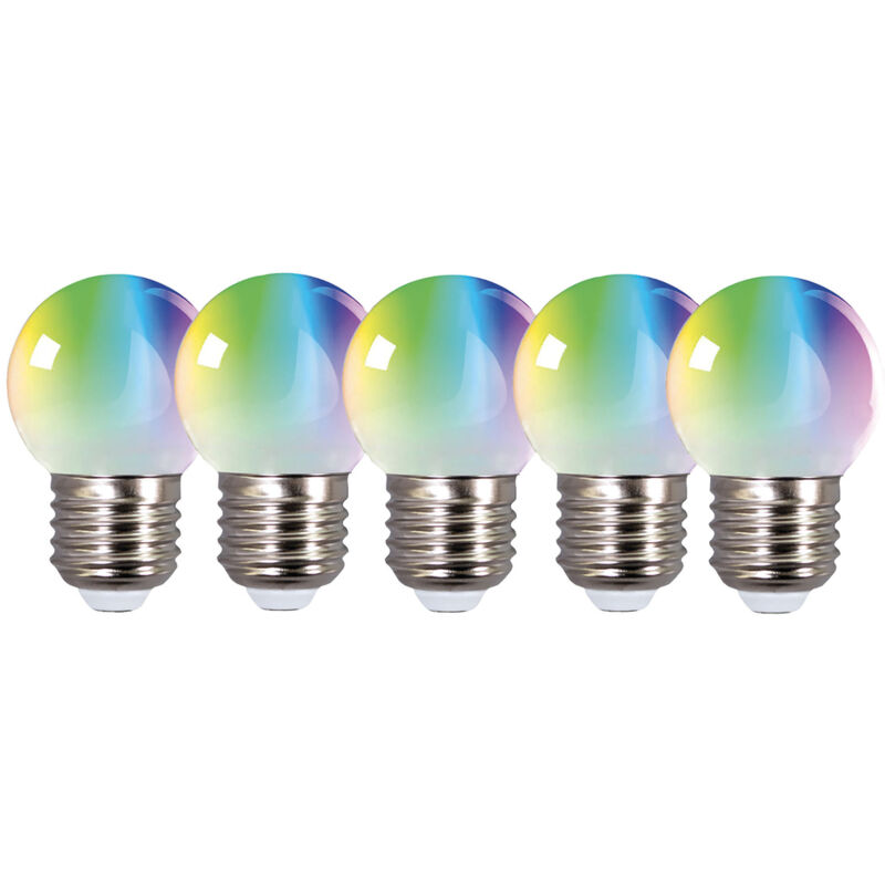 Pack de 5 Ampoules Sphériques led rvb 0,8W Tibelec 50LM en Plastique, Culot E27 pour Guirlandes Guinguettess