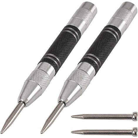 Pack 5" Spring Loaded Automatic Center Punches, Adjustable Tension, with 2 Replacement Tips