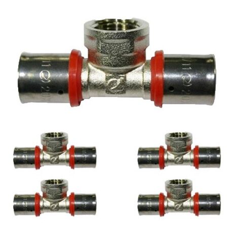 Pack 5 Te hembra 1/2'' para Tubo multicapa 16 mm, para uso con maquina prensadora