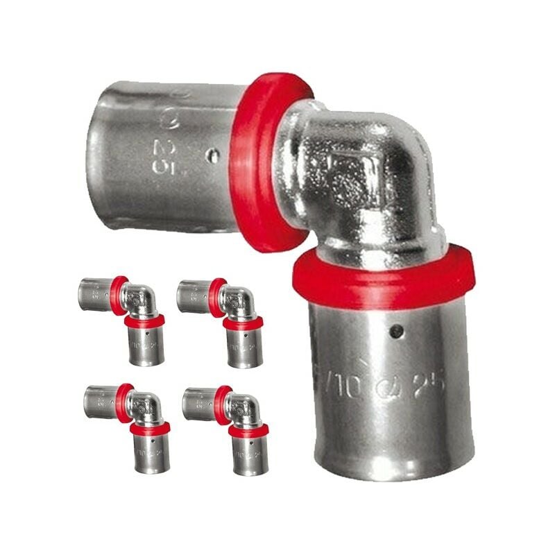 Lot de 5 Coude pour tube multicouche 32 mm, à utiliser avec machine à sertir, gris