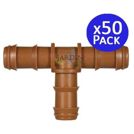 Pack 50 Te Riego por Goteo 16mm  Te conector tuberia 16 mm  Te Goteo para Manguera de Riego 16mm marrón