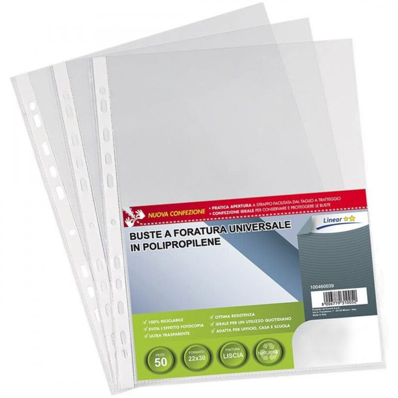 Image of Mediawave Store - Pack 500 Pezzi Buste Perforate Trasparenti Lucide a Foratura Universale 22x30cm