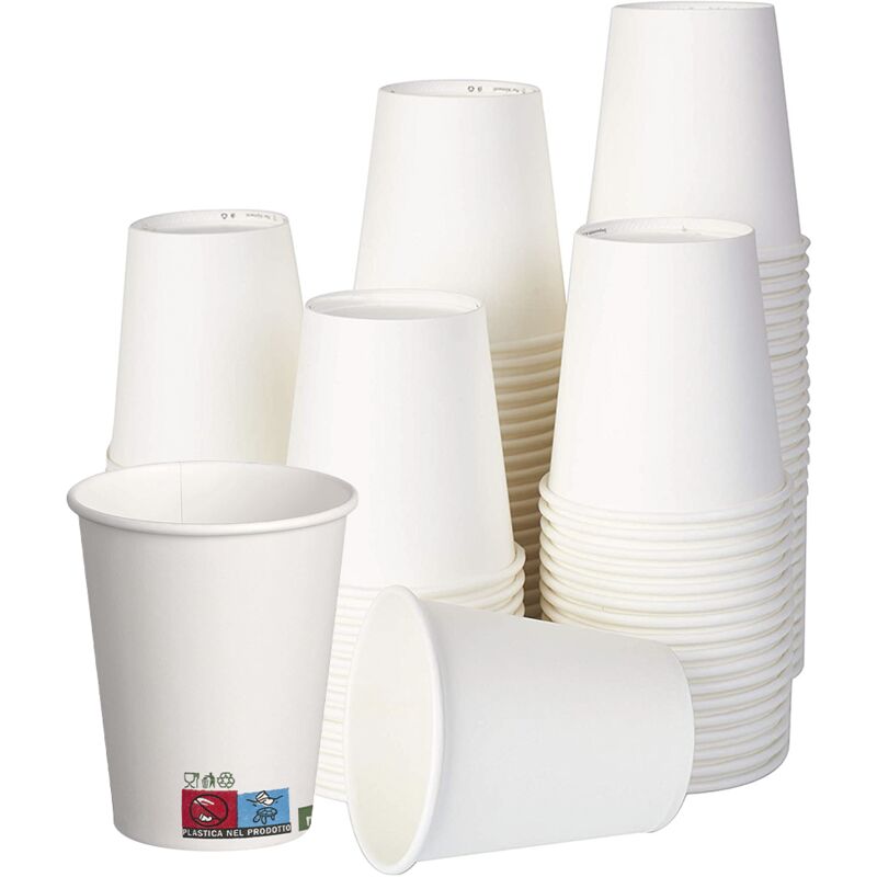 Image of Pack 50 Bicchieri di Carta 180ml Biodegradabili Compostabili Monouso per Acqua