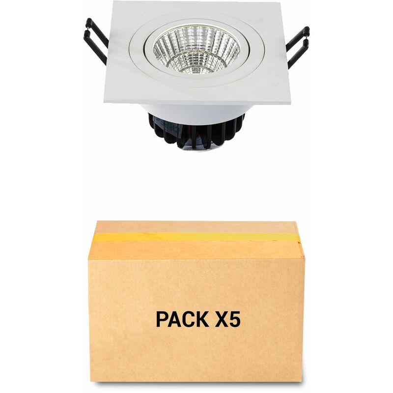 Sulion - Pack 5X Spots Encastrables LED 9W 4500K Carré Blanc