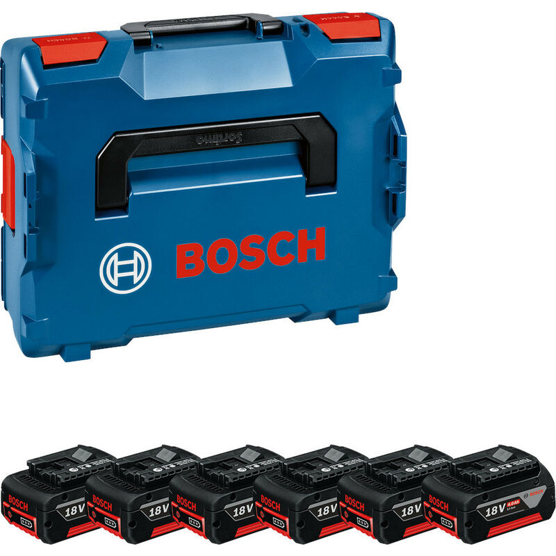 Pack 6 batteries 18V gba 4Ah + coffret l-boxx Bosch 1600A02A2S - Noir
