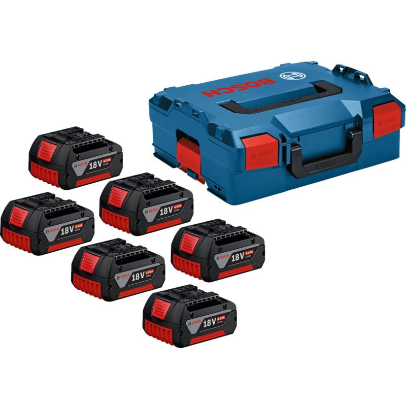Bosch Professional Set batteries du 18V System : 6 batteries GBA 18V 4.0 Ah avec un calage BOXX pleine largeur pour starter sets dans BOXX 136 1600A02A2S