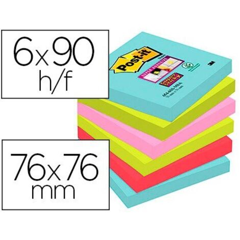 PACK 6 BLOCS 90 HOJAS NOTAS ADHESIVAS 76X76MM SUPER STICKY COLECCIÓN COSMIC 654-6SS-COS POST-IT 7100263206