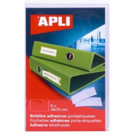 PACK 6 BOLSILLOS ETIQ. APLI ADH. TRANSP. 46X75MM