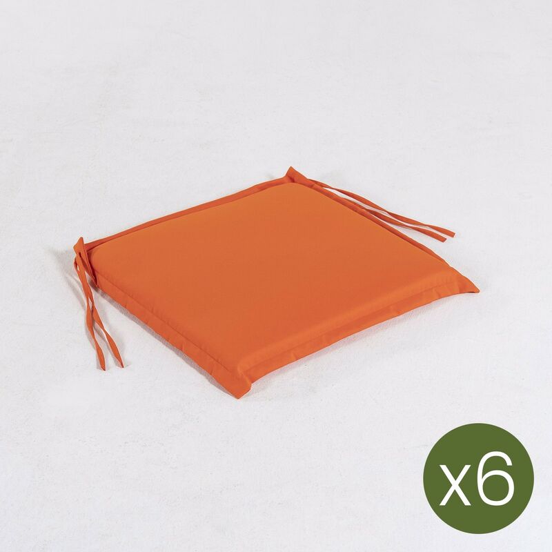 

Pack 6 cojines asiento para silla de jardÃƒÂ­n color naranja, TamaÃƒÂ±o 42x40x3 cm, Repelente al agua, Desenfundable