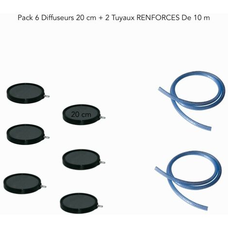 Pack 6 Diffuseurs D'Air Disques, 20 cm + 2 Tuyaux De 10 m RENFORCES