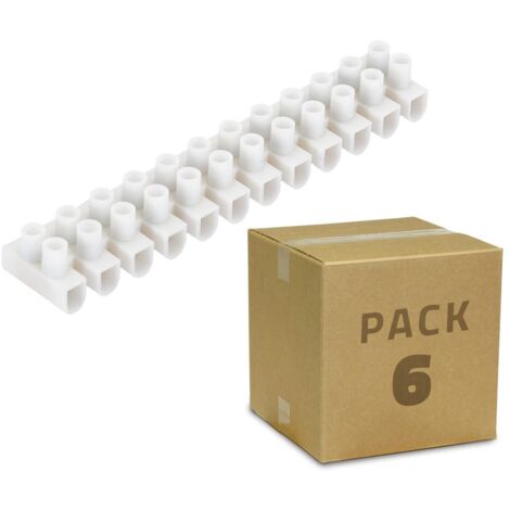 Pack 6 Dominos de Connexion Électrique 12 Plots Blanc 4 mm²