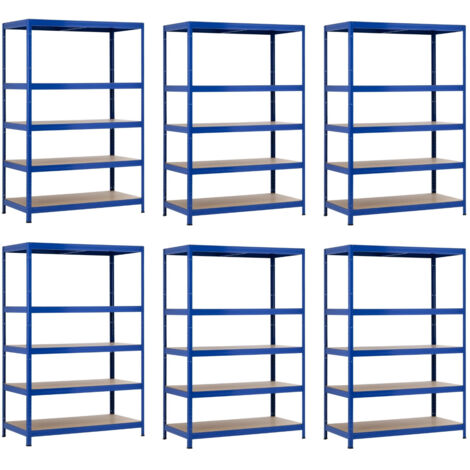 Pack 6 Estanterías Modulares Metálicas con 5 Baldas 1250kg Azul 120x60x180cm 7house