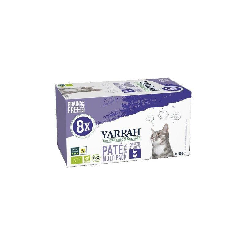 

Pack para gatos de 6 Latas Paté De Pollo Y Pavo Bio 8uds x 100 g - Yarrah
