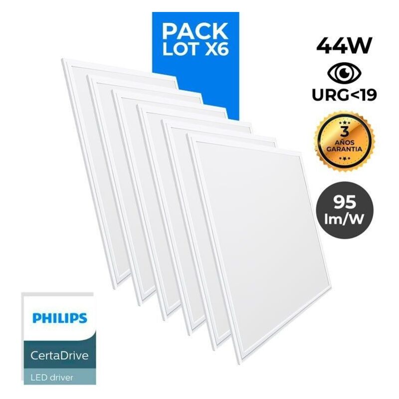 Barcelona Led - Lot de 6 - Panneau led 60x60 extra-plat - Driver Philips - 44W - - Blanc Chaud