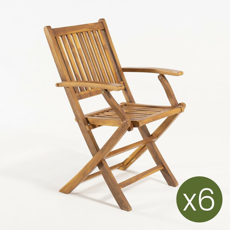 

Edenjardin Teca - Pack 6 sillones para terraza plegables | Madera teca grado A | TamaÃƒÂ±o: 54x57x88 cm| Tratamiento al agua aplicado | Portes gra