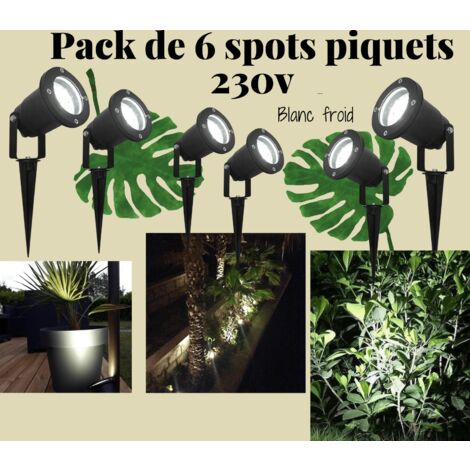 Pack 6 Spot piquet extérieur 28 led intégrées - blanc froid - 210 lumens