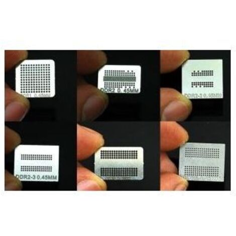 Pack 6 stencils reballing para chips memoria DDR,  DDR2, DDR2-2, DDR2-3, DDR3, GDDR5