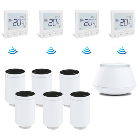 Pack 6 têtes connectées + centrale + 4 thermostats sans fil - Salus