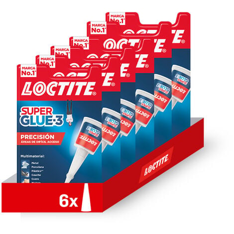 Pack 6 unidades Loctite Superglue 3 Pegamento Adhesivo instantáneo de Precisión - Pegamento Cianocrilato de Boquilla Extra Larga para Areas de Difícil Acceso