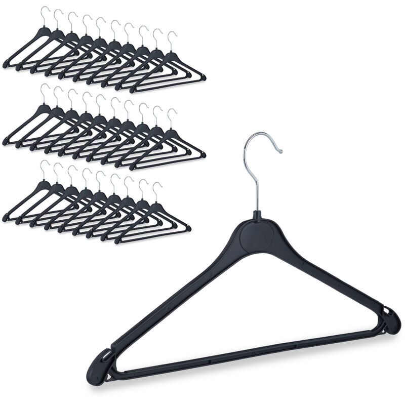 

Pack 60 Perchas Ropa con Gancho Giratorio, Plástico, Colgadores Camisas, Blusas, Pantalones, 23 x 42,5 x 0,7 cm, Negro