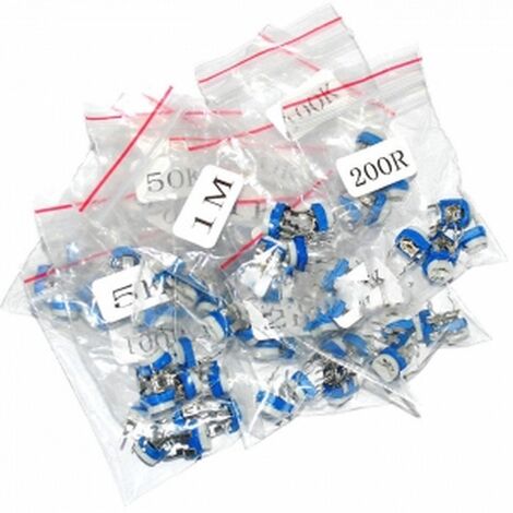 Pack 65 potenciometros lineal DIP, 13 valores diferentes, 5 de cada valor de 100 ohm  a 1 Mohm