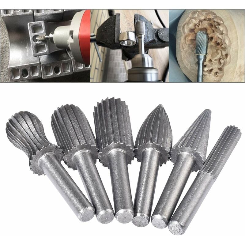 Pack 6mm Double Cut Tungsten Rotary Burrs Tungsten Shank Filing/Engraving/Grinding Bits for Rotary Tools