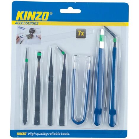 Pack 7 pinzas de precisión de acero para herramientas. kinzo