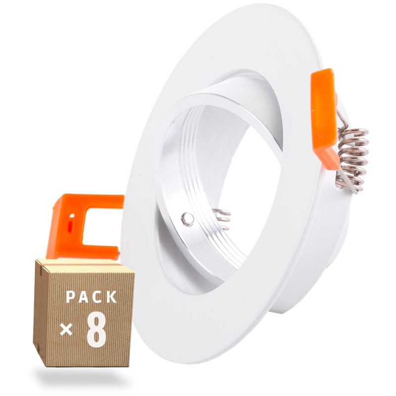 Pack 8 Bague Projecteur Downlight Inclinable Rond Aluminium Blanc93Mm