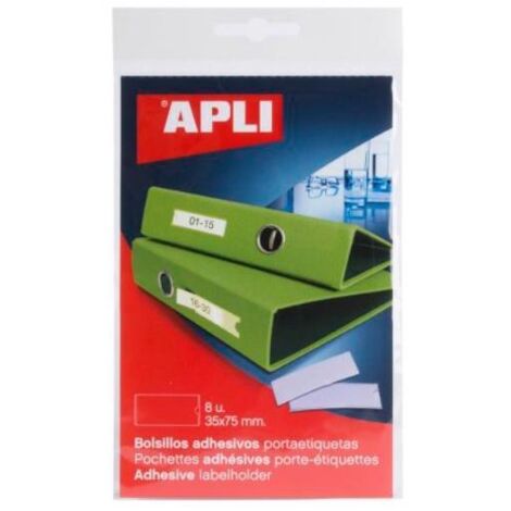 PACK 8 BOLSILLOS ETIQ. APLI ADH. TRANSP. 35X75MM