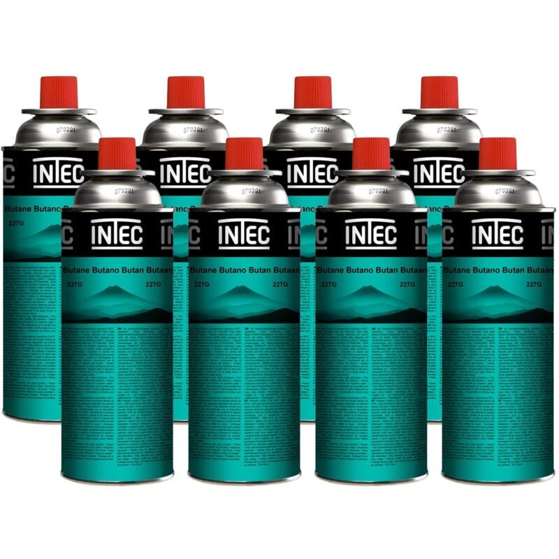 Intec - Pack 8 Bouteilles de gaz Butane 227gr Cartouche gaz Camping Compacte Encliquetable Réchaud Desherbeur Barbecue