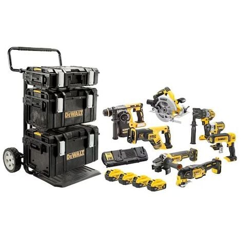 Pack 8 outils DEWALT DCK853P4-QW 18V XR (DCD996 + DCF887 + DCS570 + DCS355 + DCL050 + DCG405 + DCH273 + DCS367) + 4 batteries 5Ah + chargeur + 3 coffrets TOUGHSYSTEM - Noir