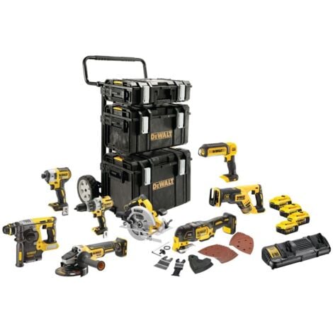 Pack 8 outils DEWALT DCK853P4-QW 18V XR (DCD996 + DCF887 + DCS570 + DCS355 + DCL050 + DCG405 + DCH273 + DCS367) + 4 batteries 5Ah + chargeur + 3 coffrets TOUGHSYSTEM - Noir