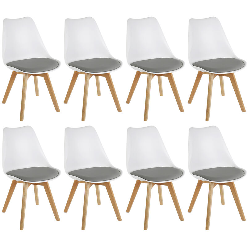 

Pack 8 Sillas comedor Blancas diseño nordico tulip cojin acolchado –cuero sintético