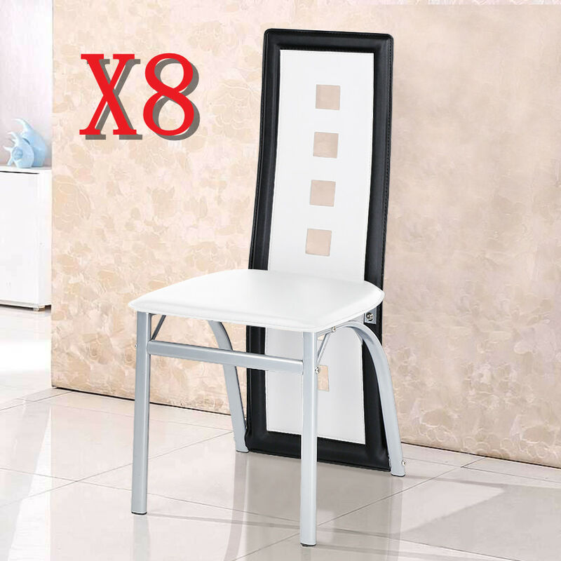 

8x Sillas de comedor Julien con respaldo acolchado, asientos de comedor para casa -blanco y negro