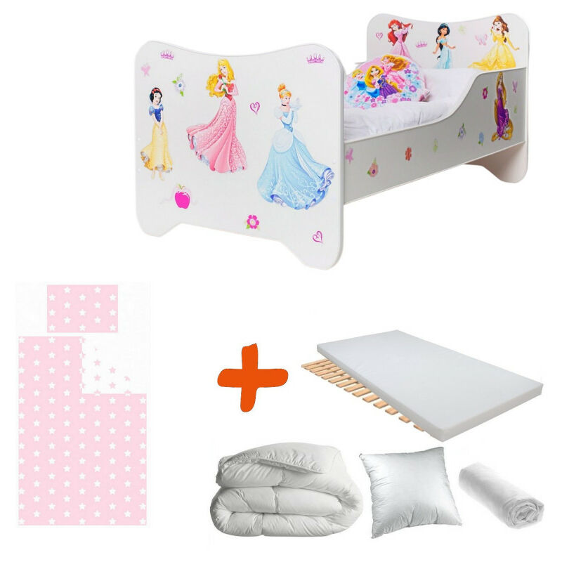 Pack 8en1 Lit Junior Princesses Matelas + Oreiller + Couette + Taie+ Housse de couette +Drap housse