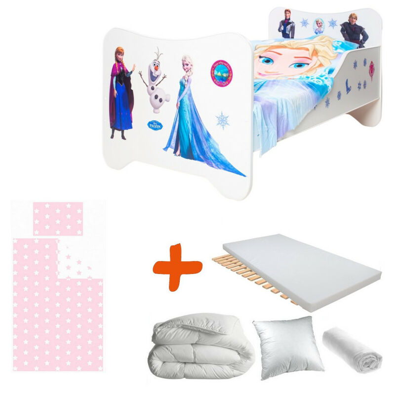 Pack 8en1 Lit Junior Reine des neiges Matelas + Oreiller + Couette + Taie+ Housse de couette +Drap housse