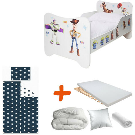 Pack 8en1 Lit Junior Toy Story Matelas + Oreiller + Couette + Taie+ Housse de couette +Drap housse