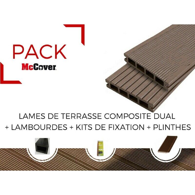 Pack 1 m² lame de terrasse composite Dual accessoires (4 coloris) 3600mm - Coloris - Beige clair, Epaisseur - 25mm, Largeur - 14 cm, Longueur - 360 cm