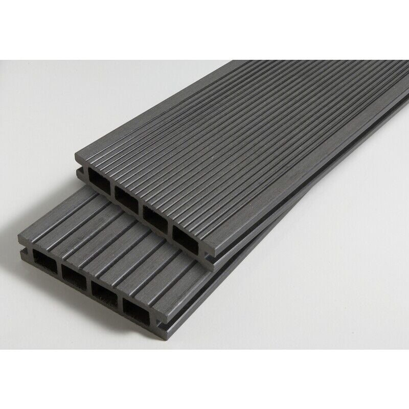 Pack 1 m² lame de terrasse composite Dual accessoires (4 coloris) 3600mm - Coloris - Gris anthracite, Epaisseur - 25mm, Largeur - 14 cm, Longueur