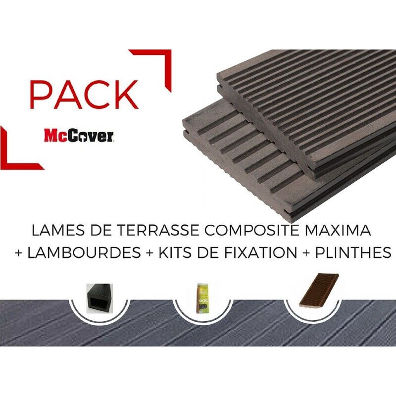 Pack 1 m² lame de terrasse composite Maxima accessoires (3 coloris) 3600 mm - Coloris - Brun rouge, Epaisseur - 22mm, Largeur - 14 cm, Longueur - 360