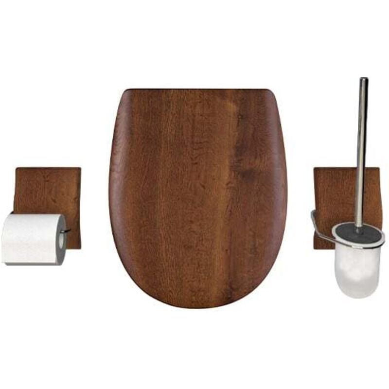 Olfa - Pack accessoires wc Set 'Chêne Rustique Mat' en descente manuelle