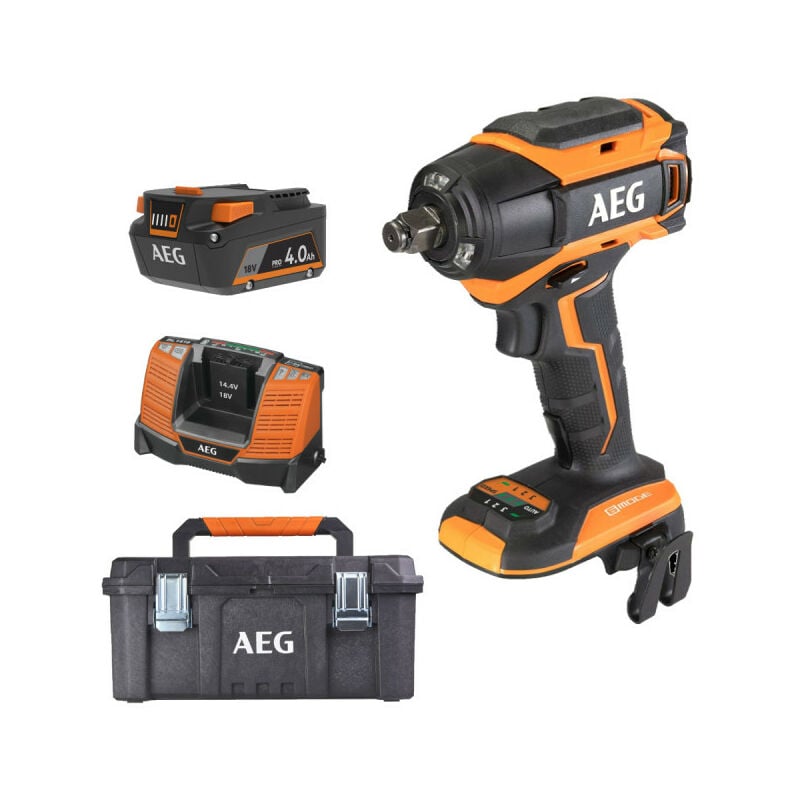 Pack AEG 18V - Boulonneuse à chocs Brushless 300 Nm - Batterie 4.0 Ah - Chargeur - Caisse de rangement