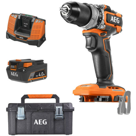 Pack AEG 18V - Perceuse percussion Brushless Subcompact - Batterie 4.0 Ah - Chargeur - Caisse de rangement