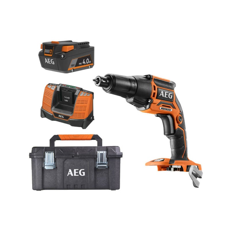 Pack AEG 18V - Visseuse plaquiste Brushless - Batterie 4.0 Ah - Chargeur - Caisse de rangement