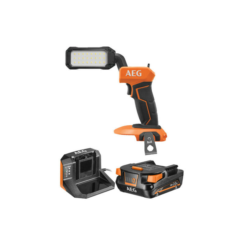 Pack AEG Lampe d'inspection led - BFL18-1 - 18V - tête pivotante - 800 lumens - 1 batterie 2.0Ah - 1 chargeur - SETL1820S - Noir et orange