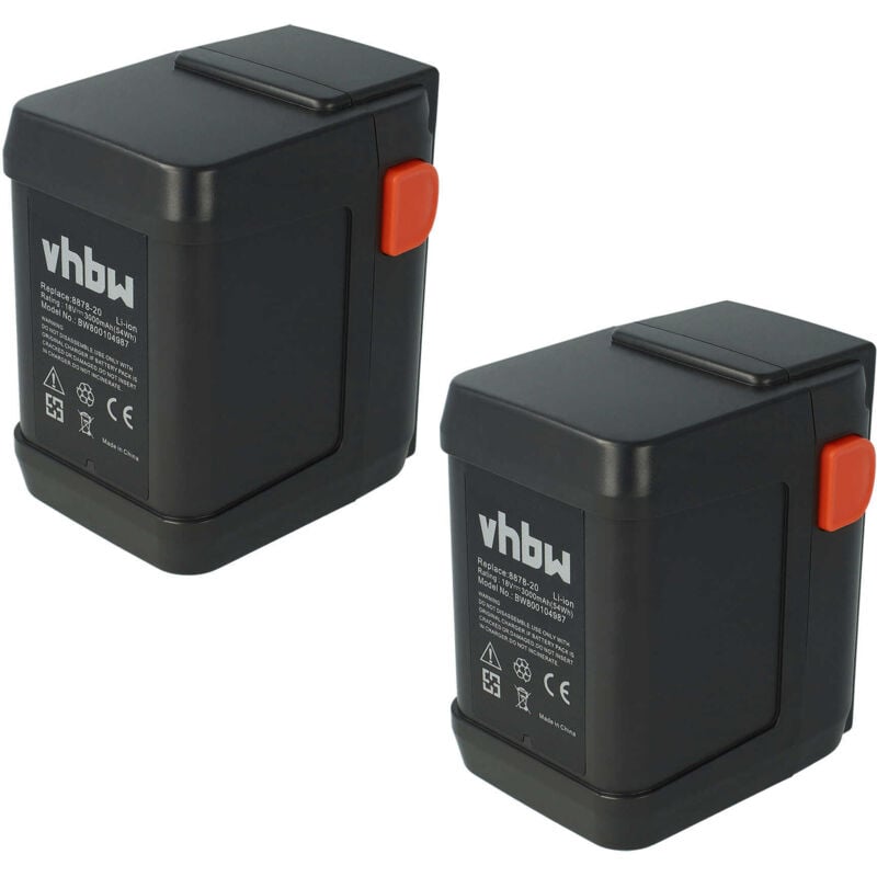 

Pack ahorro 2 baterías Li-Ion marca 3000mAh (18V) para cortacésped Gardena AccuCut 400 Li sustituye 8835-U, 8835-20, 8839, 8839-20. - Vhbw