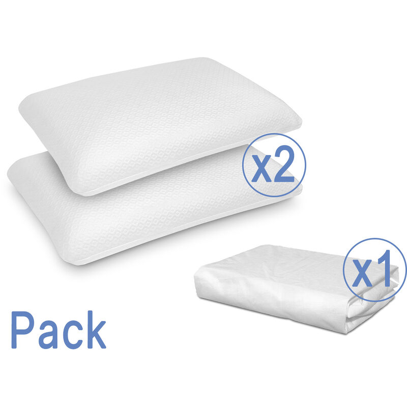 

Pack 2X Almohadas viscoelastica 70x35 + Sabana protector colchon 140x200