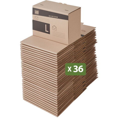 Pack and Move - Lot 36 cartons pour expédition - Taille L - 25 x 38 x 20 cm - Carton renforcé - 20 KG max