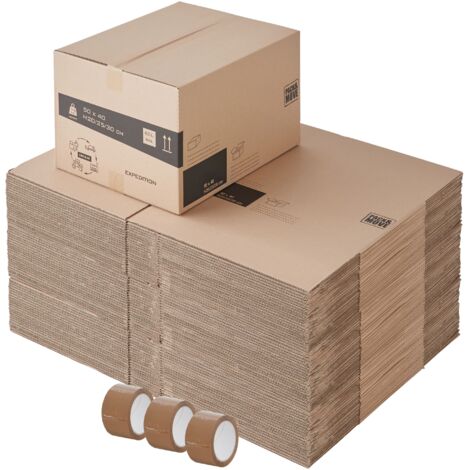 Pack and Move - Lot 75 cartons déménagement hauteur modubale : variable et personnalisable - 50 x 40 x 20-30 cm - Poignées renforcées - 1 adhésif offert
